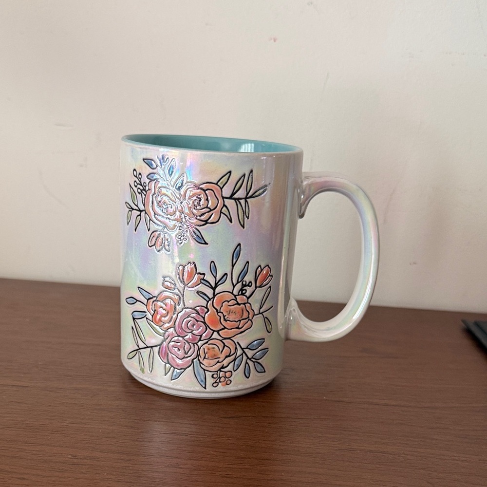 Floral Iridescent Mug with Blue Interior